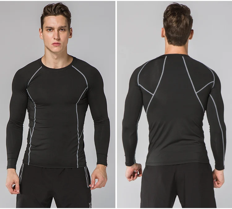Мужские рубашки для бега компрессионный базовый слой спортивной одежды для баскетбола, футбола, тенниса, спортивные рубашки с длинными рукавами для бега, спортивная одежда