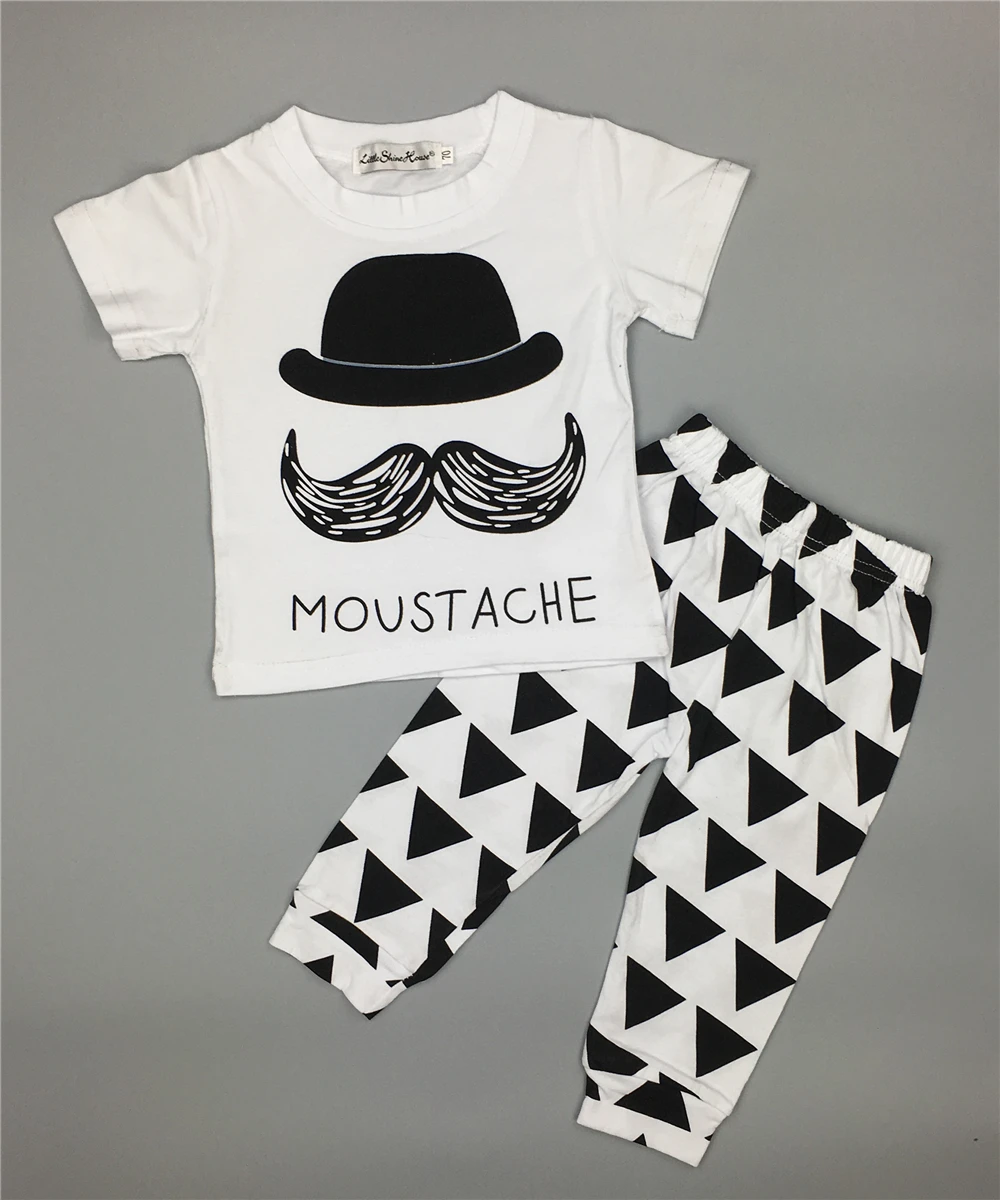 

Summer Baby Boy Clothes Fashion Baby Clothing Sets Newborn Cotton Moustache T-shirt+Pants Infant Toddler 2PCS Suit