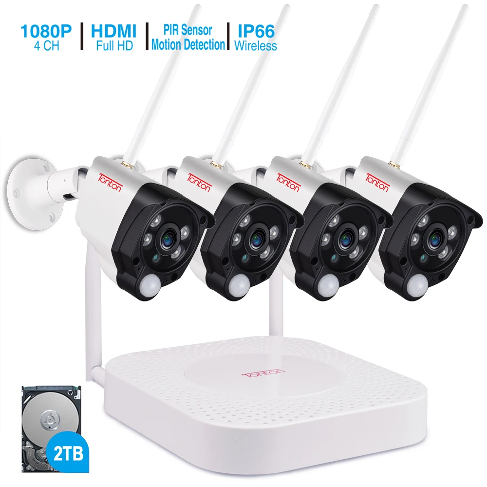 Tonton 1080P Wireless security camera 2TB HDD 2MP 4CH NVR camera IR-CUT outdoor CCTV Cameras IP sec