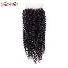 Sweettie – perruque Lace Closure brésilienne Remy 100% naturelle, cheveux crépus bouclés, 4x4, trois parties avec Baby Hair, livraison gratuite