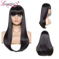 Longqi บราซิลผมยาวตรงผมวิกผมบาง 130% ความหนาแน่น Remy ผม 22 นิ้วธรรมชาติสีขนาดเฉลี่ยหมวก