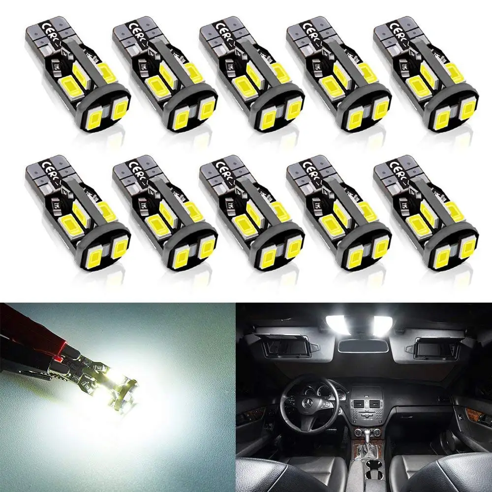 10Pcs 194 168 T10 W5W Error Free LED Light Bulb 5730 Chips LED Bulbs For Interior Dome Map Door Courtesy License Plate Light 12v