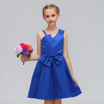 

New Design One Shoulder Kids Satin Party Frock Baby Girl Dress Children Prom Clothing L-571