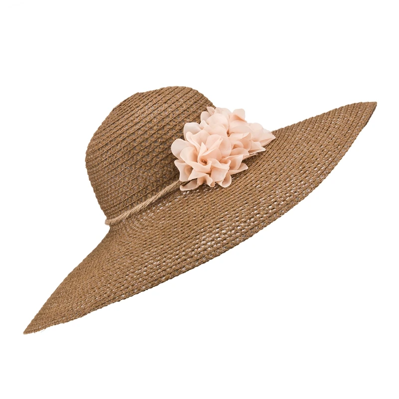 Большой широкий угол обзора с полями, солнце шляпа для Для женщин Кентукки Дерби шляпа с цветочным узором летние соломенные шляпы дамские соломенные пляжные Кепки A261