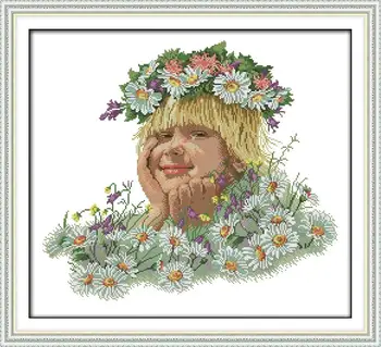 

Free Flower girl Embroidery floss Counted Cross Stitch DIY Needlework 14CT 11CT DMC Cross Stitch Kits For Embroidery Cross Craft