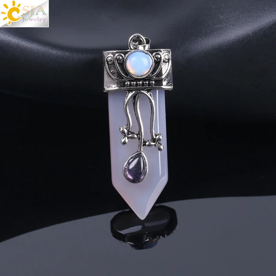 Grey Cat Eye CSJA рейки натуральный драгоценный камень подвески в форме меча маятники Лабрадорит розовый кварц Лазурит черный обсидиан тигровый глаз ювелирные изделия F071 - Окраска металла: Grey Cat Eye