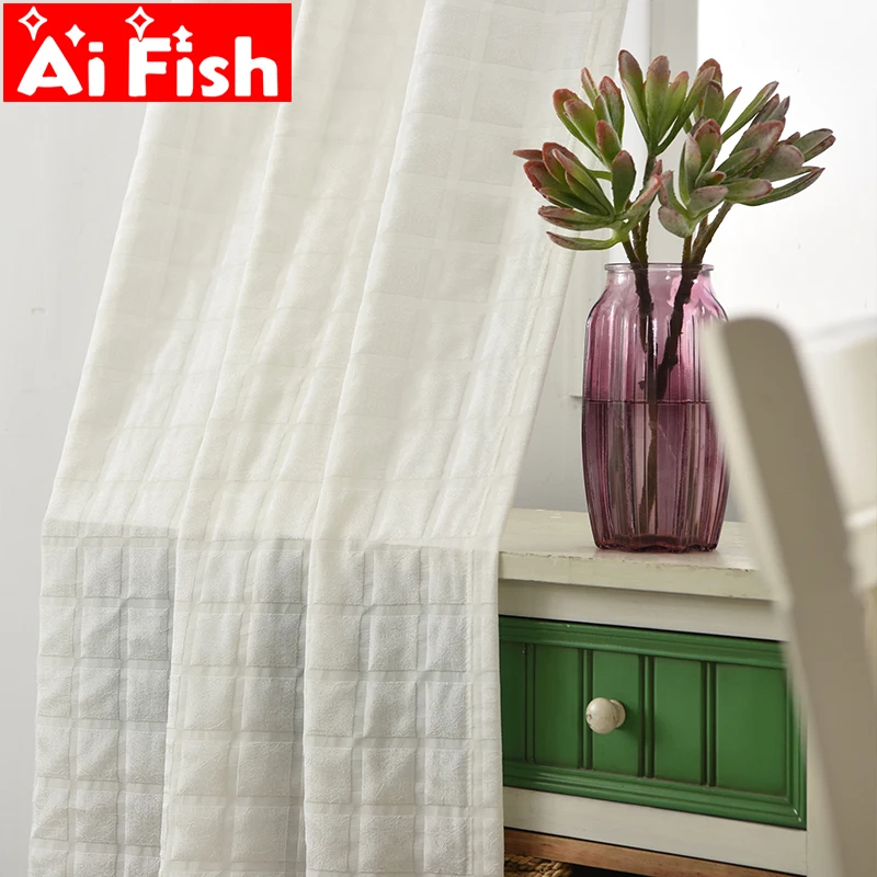 

Thickening Creative Plaid Translucent Drapes Tulle Curtains For Living Room Curtain Sunscreen Insulation White Gauze MY060#40
