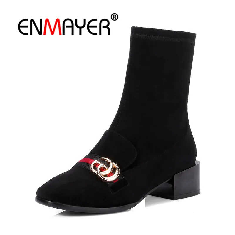 

ENMAYER Ankle boots Med heels Over The Knee Boots Women Shoes Winter Flock Fashion Boots High Thigh high boots for Woman CR1111