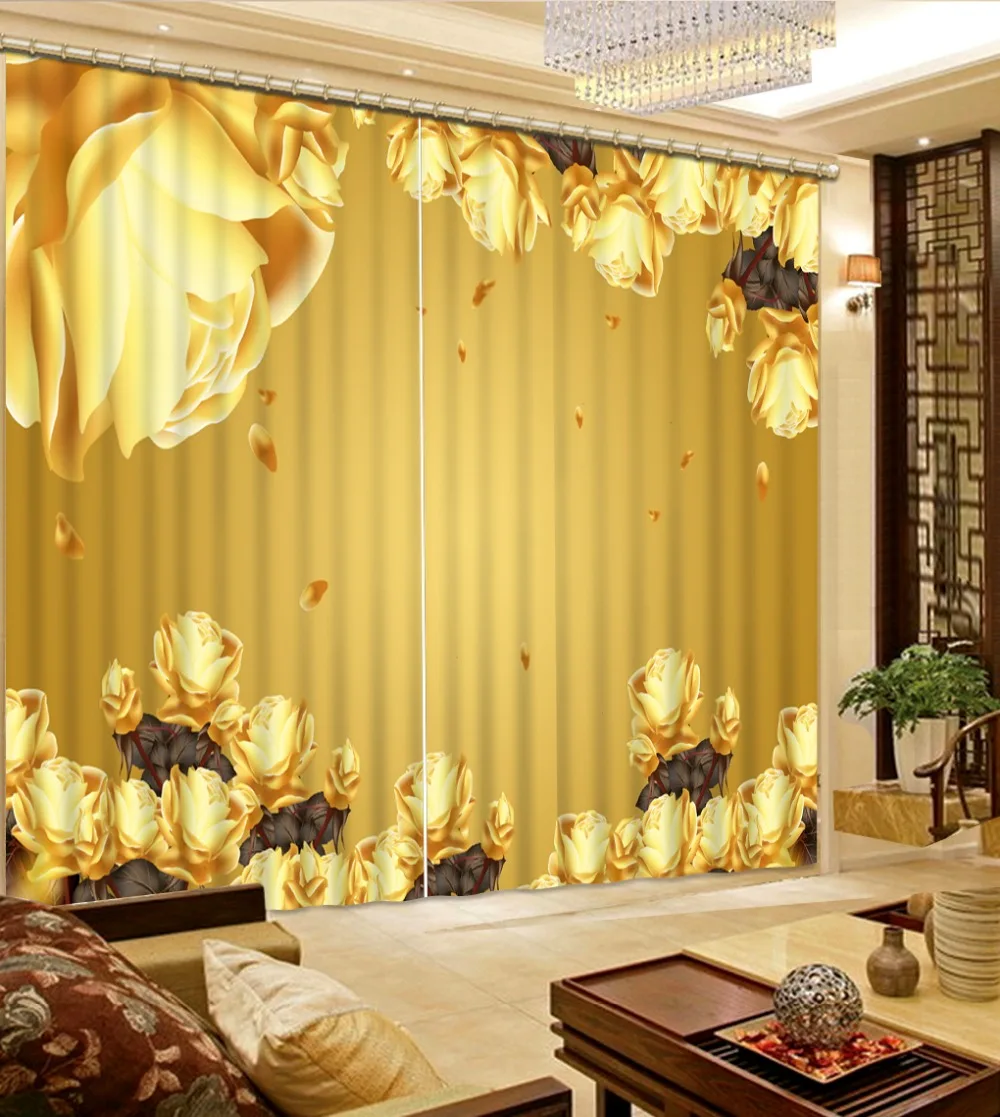 

Fashion 3D Home Decor Beautiful yellow flower custom curtain fashion decor home decoration for bedroom living room curtain