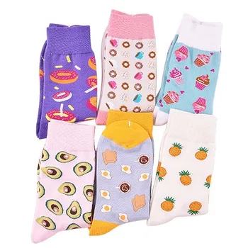 

PEONFLY Harajuku Novelty Avocado Doughnuts Cute Socks Women Funny Fruit Dessert Pattern Socks casual Cotton Socks female