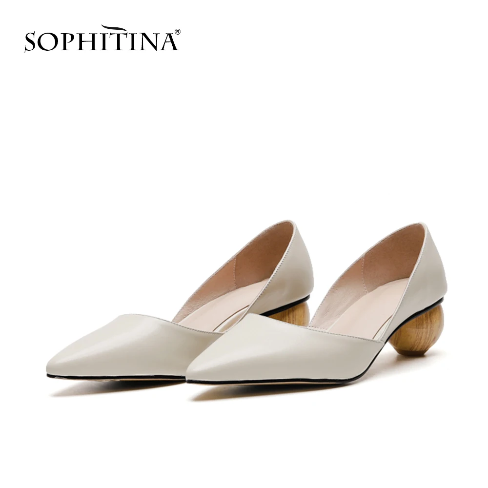 

SOPHITINA Casual Dress Women Pumps Cow Leather Slip-on Sexy Pointed Toe Strange Style Heel Party Lady Shoes Shallow Pumps PO107