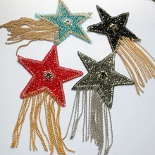 

1pc Luxury Crystal Rhinestone Star Tassel Patches for Clothing Iron on Clothes Appliques Badge Stripes Pentagram Sticker DIY