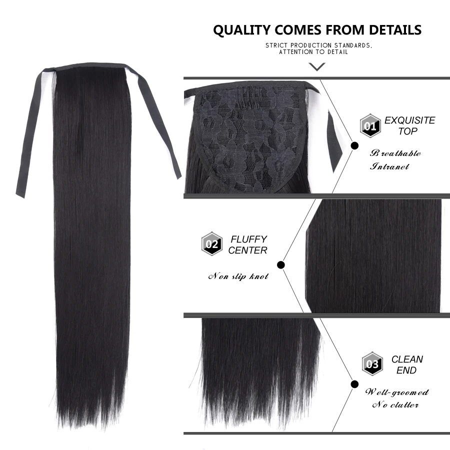 WTB Synthetic long straight hair red brown black Hair Heat Resistant Ribbon Drawstring Ponytail Pieces Extension