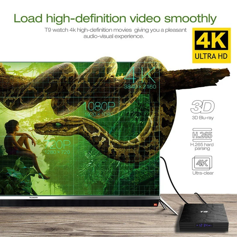 T9 Android 8,1 Tv Box 4 Гб Ddr3 оперативной памяти 32 Гб ПЗУ Rk3328 Bluetooth 4,1 Quad-Core Cortex-A53 64 бита Поддержка 2,4 ГГц Wi-Fi 4 K 3D Ультра