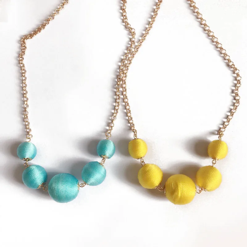 

Free Shipping Yellow Blue Colors Fashion Hand Making Ball Pendant Charm Necklace