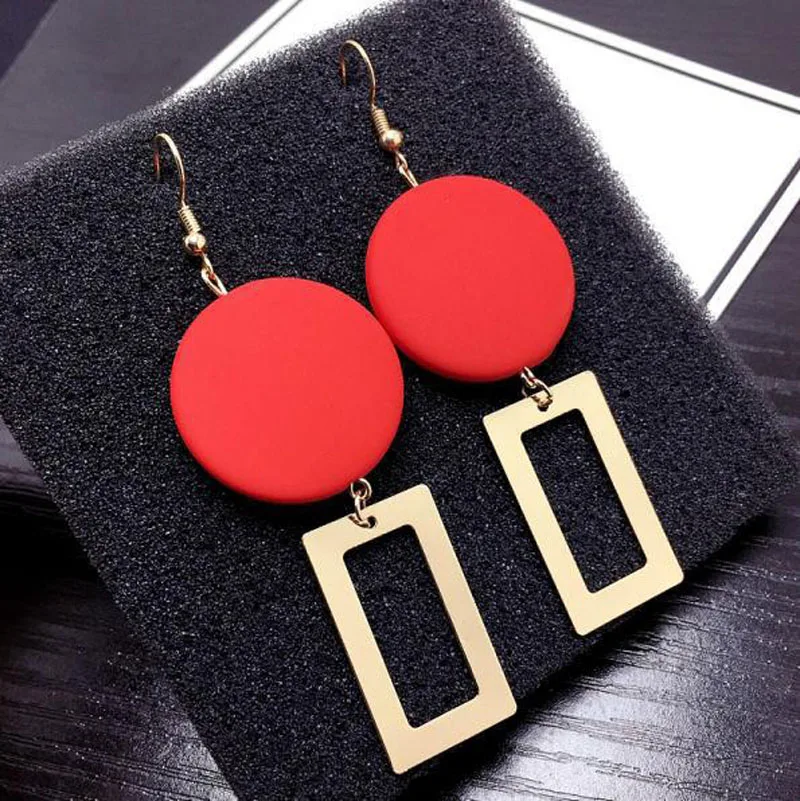 

FSUNION New Arrival 2020 Fashion DIY Wooden Round Earrings Jewelry Long Section Earrings Geometric Rectangle Earrings For Women
