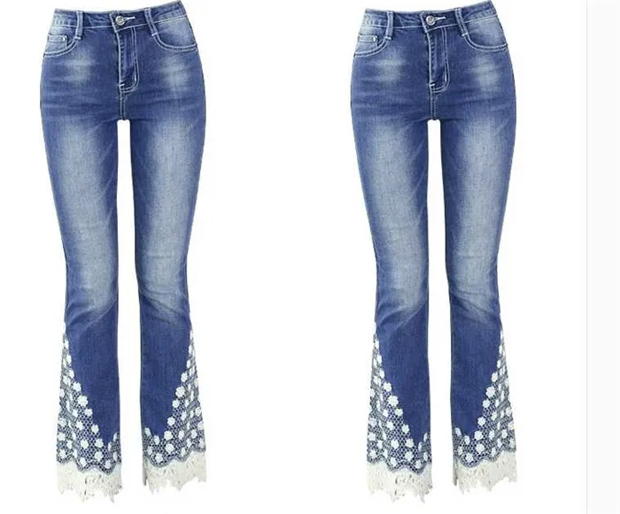 

2019 spring boot cut jeans pants lace elastic slim slimming high waist loose