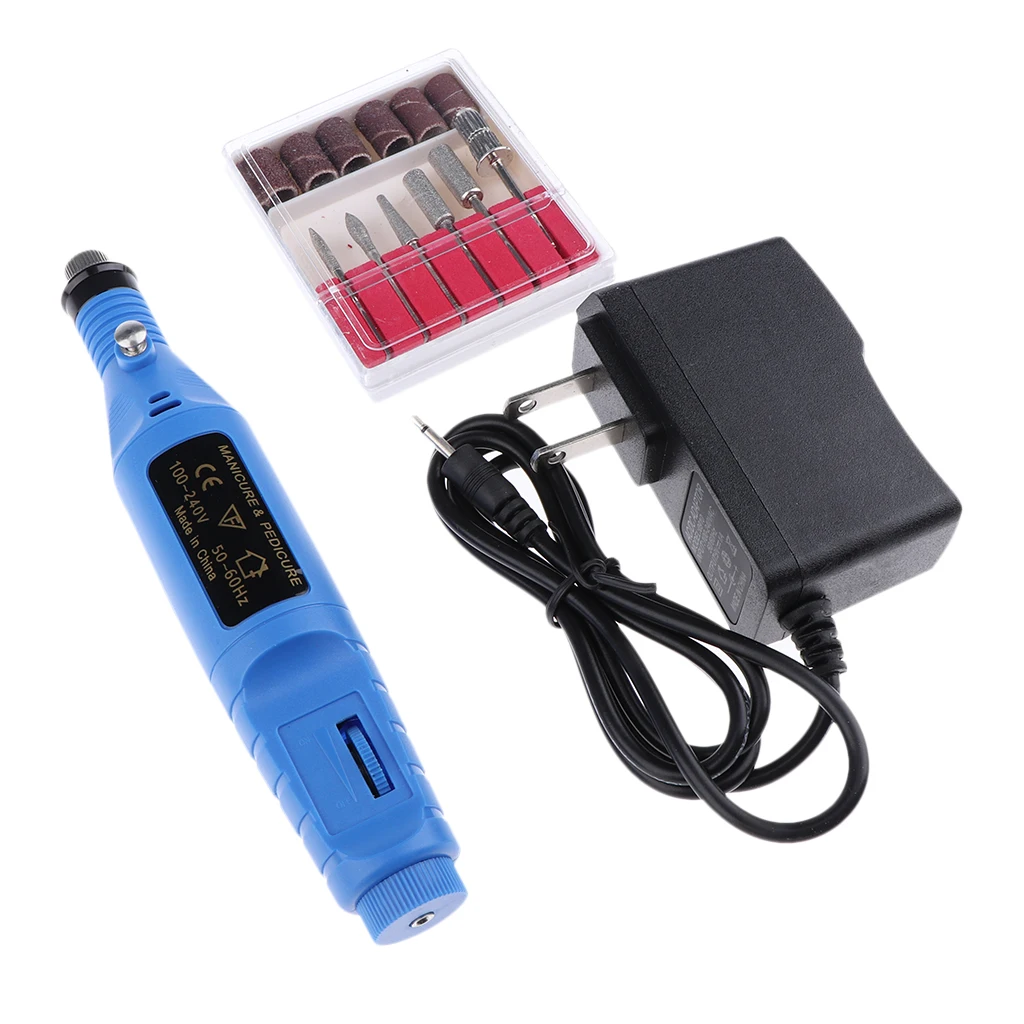 Nail Art Drill Treatments Kit Machine Electric File Buffer Bits Acrylics Manicure Pedicure Hands & Nails Repair US Plug - Blue