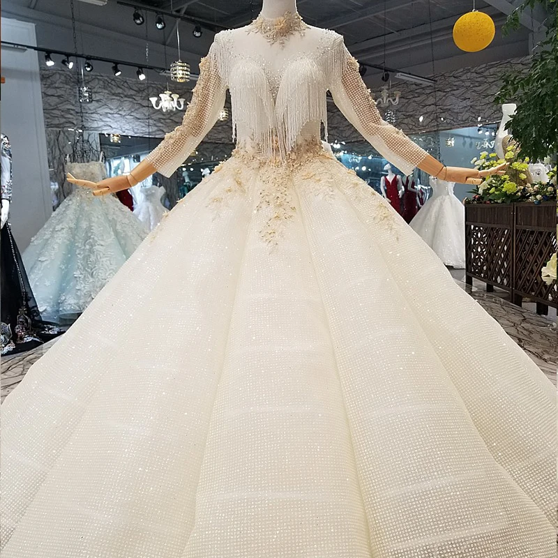 LS966312 из особого кварцевого стекла свадебные платья Дубай с высоким воротом