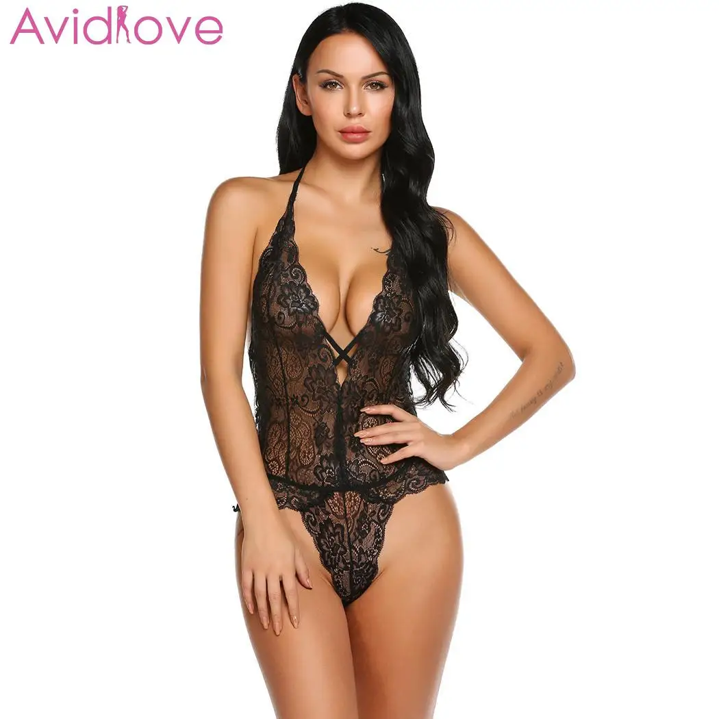 

Avidlove Sexy Lingerie Teddy Bodysuit Erotic Costumes Bodystocking Nightwear Halter Lace Women Back Piece Bodysuit Lingerie