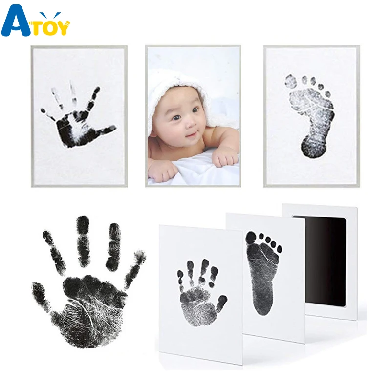 Footprint Imprint Kit Baby Ink Pad Storage Memento Ink Newborn Photo Frame Kits Baby Souvenir Drawer Inkless Handprint Casting afbeelding