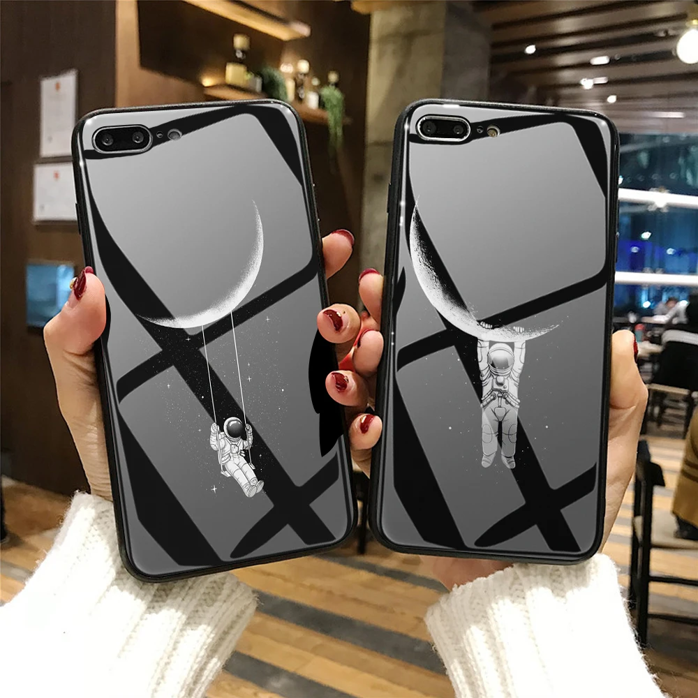 Индивидуальный чехол из закаленного стекла для телефона для iphone 7 XS MAX XR 5 5S SE чехол космический астронавт DIY для iphone 8X10 7 Plus 6s 6 capa