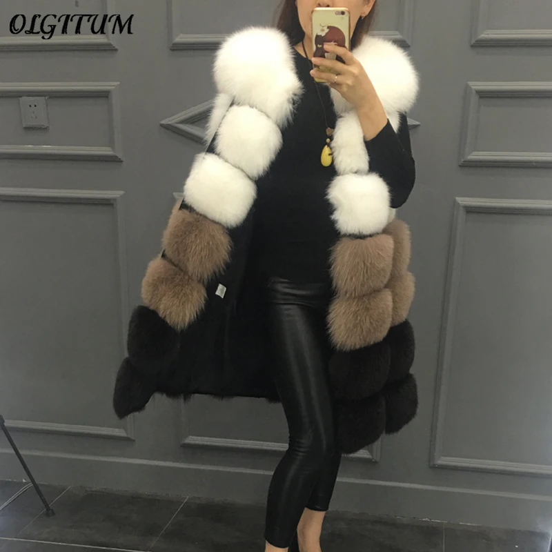 

Faux Fur Coat Autumn Winter 2019 Gilet Vest Faux Fur Casaco Ladies High Quality Vest Long Thick Contrast Color Sleeveless Luxury