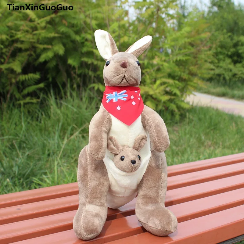 lovely brown kangaroo large 60cm plush toy flag red scarf cartoon kangaroo soft doll throw pillow birthday gift s0880