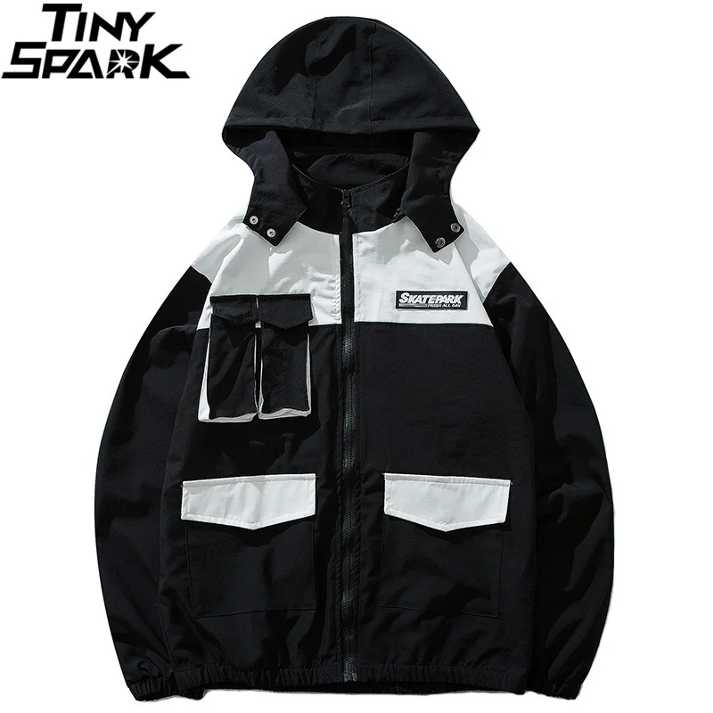 Men Hip Hop Streetwear Hooded Jacket Coat Retro Spring 2019 Harajuku Jacket Windbreaker Color Block Zip Up Track Jacket Hoodie Men Hip Hop Streetwear Hooded Jacket Coat Retro Spring 2019 Harajuku Jacket Windbreaker Color Block Zip Up Track Jacket Hoodie