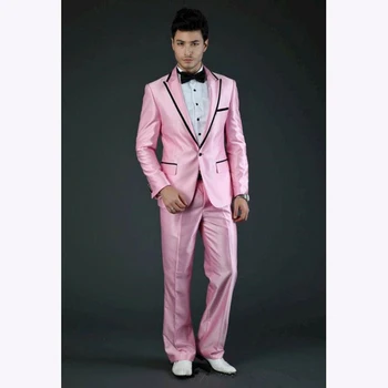 

pink Popular Design custom made peaked lapel Groom men suit Tuxedos Groomsmen Wedding mens Suits for men 2017 ( jacket+Pants)