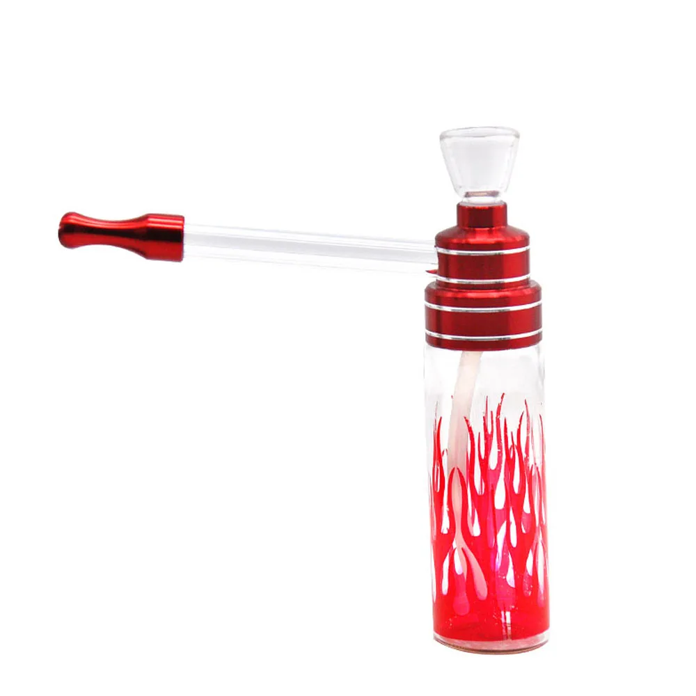 HORNET Different Pattern Hookah Shisha Smoking Pipes Glass Water Pipe 120MM Metal Tobacco Pipes Long Glass Mouth Filter - Color: Fire-Red