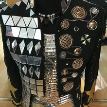 Плюс размер, S-4XL, мужская куртка, ручная работа, серебряные зеркала, стразы, дизайн, одежда для сцены, Блейзер, пальто для певицы, для выступлений, топ для танцев