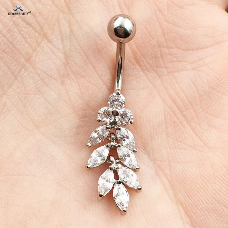 

Starbeauty Top AAA Zircon Leaf Navel Piercing Ombligo Women Tassel Belly Piercing Nombril Sexy Belly Button Rings Dangle Pircing