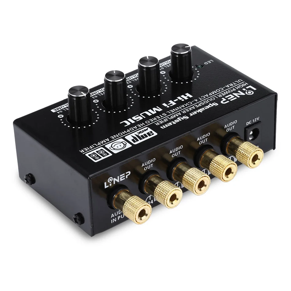 

4-Channel Stereo Headphone Amp Micro Amplifier Audio Switcher Ultra Compact Black