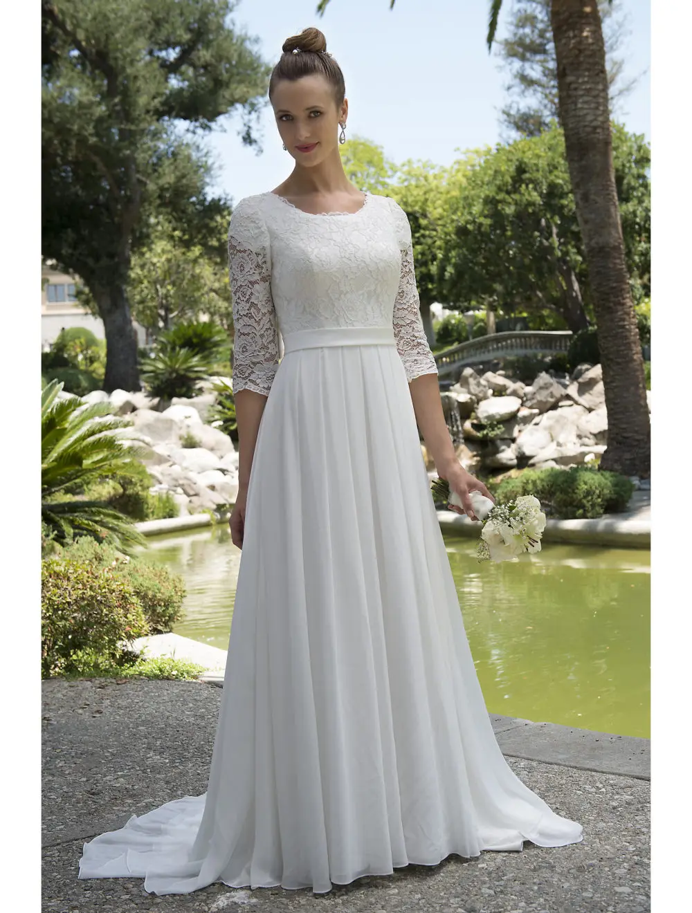 Abiti Da Sposa Da Spiaggia Modesti Con Maniche A 3 4 Scollo Tondo Abiti Da Sposa Sposa Matura Abiti Da Ricevimento In Chiffon Di Pizzo Informali Nuovo Beach Wedding Dress Wedding Dressreception Gown Aliexpress