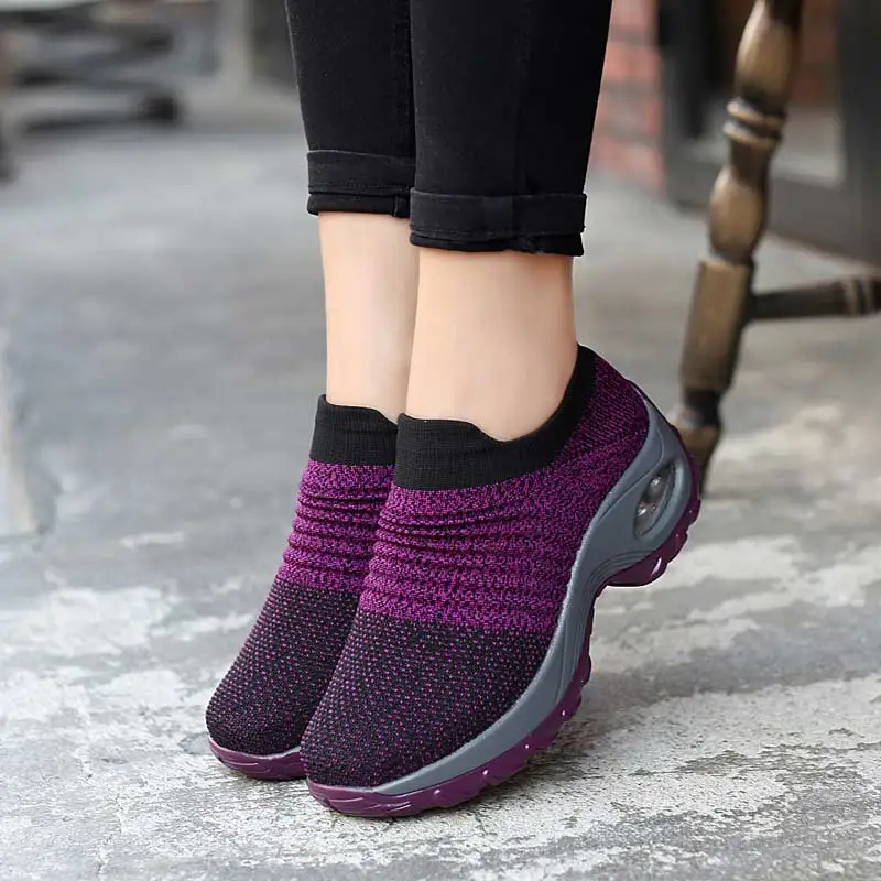 Fashion round toe wedges breathable mesh shoes woman new mixed color comfortable sports mother sneakers women summer shoes