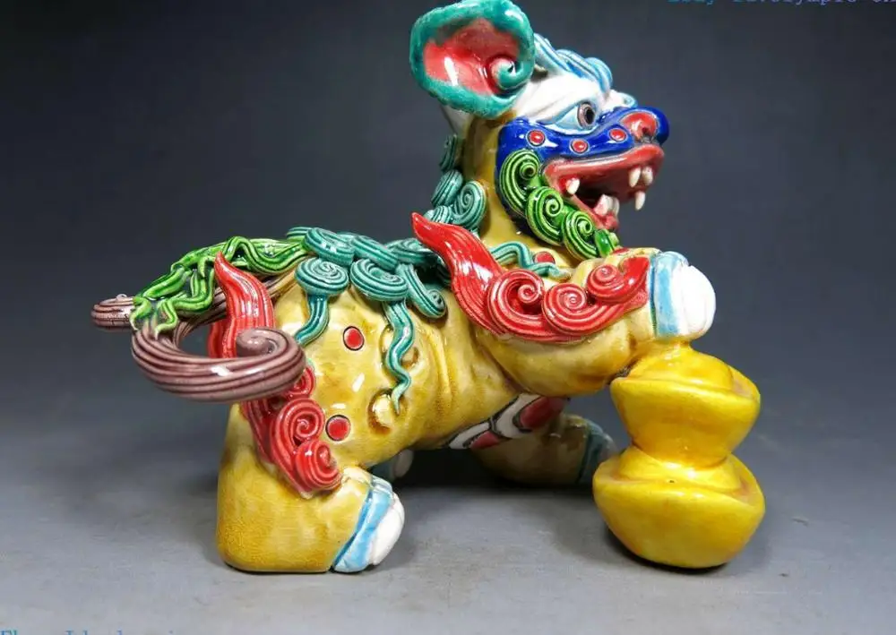 Китайский полихромовый koji Керамика ручной работы Yuan Bao fine Foo Dogs Статуя Льва