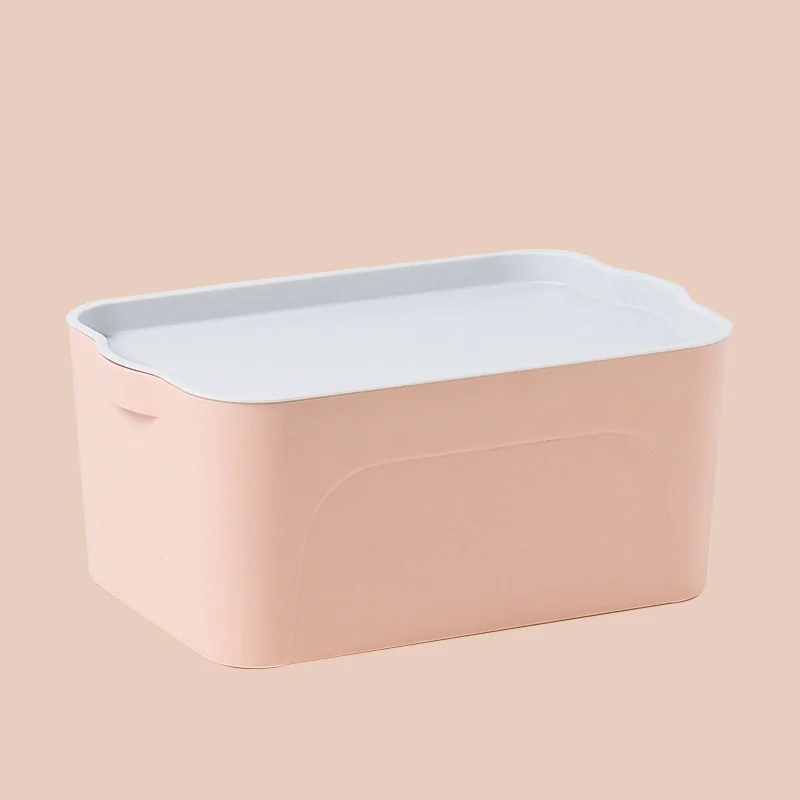 Толстый пластиковый ящик для хранения, накладной ящик для хранения одежды, коробка для хранения косметики, коробка для хранения мелочей с крышкой - Цвет: Розовый