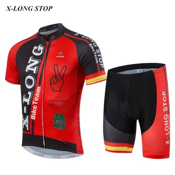 

Hot X-LONG STOP Men Red Team Cycling Jersey Shorts Sets Pro Bike Short Jersey Bicycle Clothing Top Summer Bike Shirts