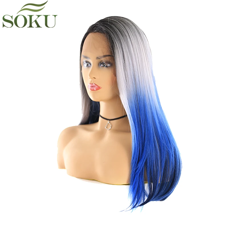 

SOKU Synthetic Lace Front Wigs Straight 24 Inch Free Part Wig SOKU 150% Density High Temperature Fiber Wigs For Black Women