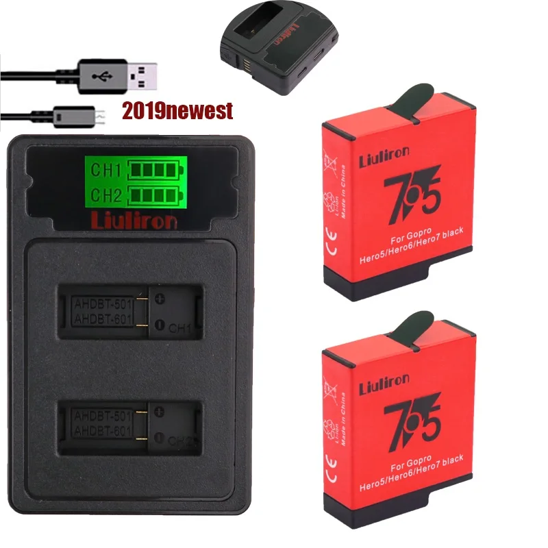 

1600mAh Batterie for GoPro Hero 7 5 Go Pro Hero 6 Battery +LCD Dual Charger For GoPro Hero5 Hero6 Black Camera