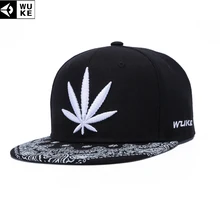 WUKE модные хип-кепки в стиле поп мужские шляпы с плоскими полями для улицы весна холст Casquette Homme лист вышивка регулируемая бейсболка