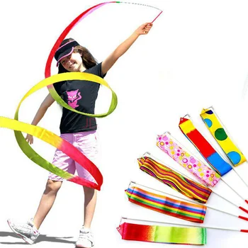 Colorful Gymnastics Ribbons Toy Children Best Gift boys girls Outdoor Hyun Dance Band 4 Meter Bauble Art Ballet Twirling Stick 1
