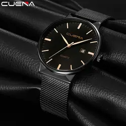 Для мужчин часы лучший бренд кварцевые часы повседневные кварцевые-часы нержавеющая сталь сетчатый ремешок ультра тонкий мужской Masculino