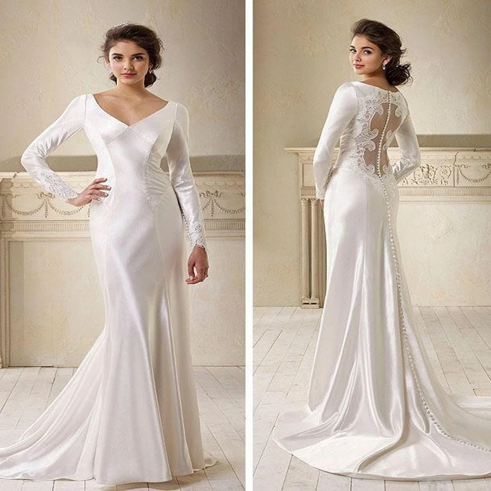 Robe De Mariee Bella Swan Robe De Noiva 2016 New crêpe satin et dentelle à manches longues Bella Swan  crépuscule superbe robe De mariée retour Buttom | AliExpress