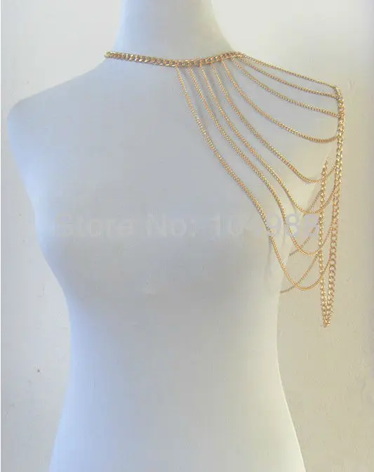

FREE SHIPPING New arrival! Fashion Punk chain false collar Metal gold Body Chain shoulder Chain Jewelry