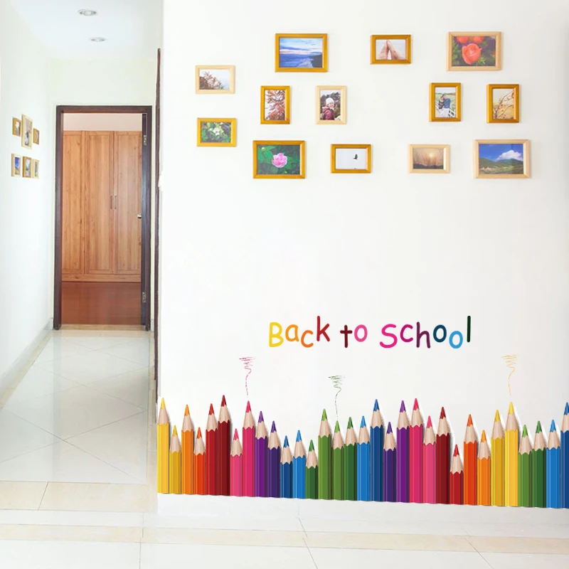  DIY Mural Pencil Back To School Wall Sticker Removable Vinyl Art Wall Decals Kindergarten Play Room - 32855810224