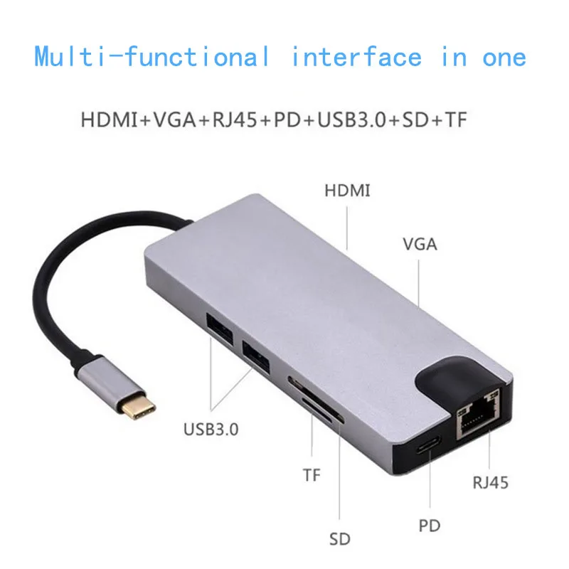 

Fealushon USB docking station 8-in-1 USB-C to HDMI VGA Reader RJ45 PD Adapter for MacBook Samsung Galaxy S9 /S8 / S8+Type C HUB