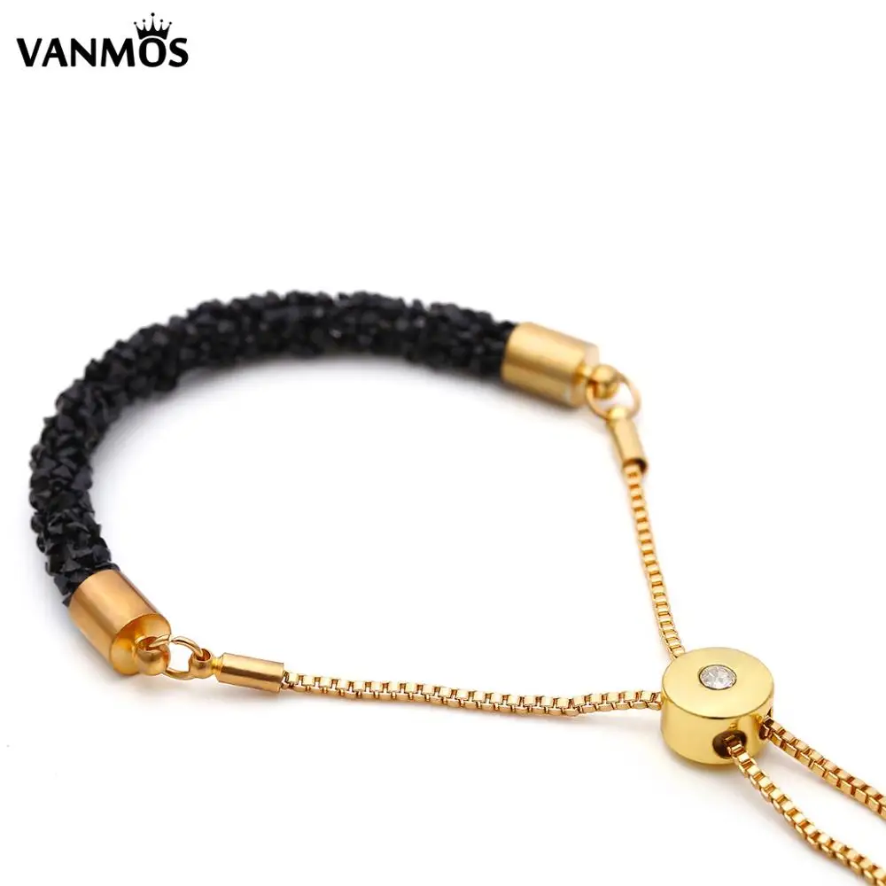 

Vanmso Women Tassel Adjustable Crystal Bracelets Trendy Alloy Gold Color Wrist Chain Square Chain Accessories Gift for Girls