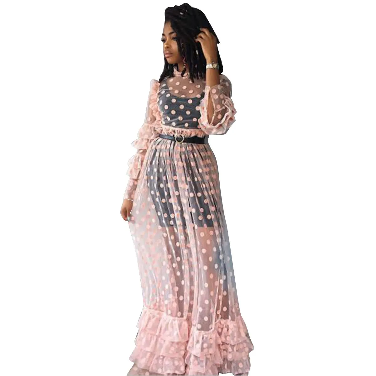 polka dot sheer maxi dress